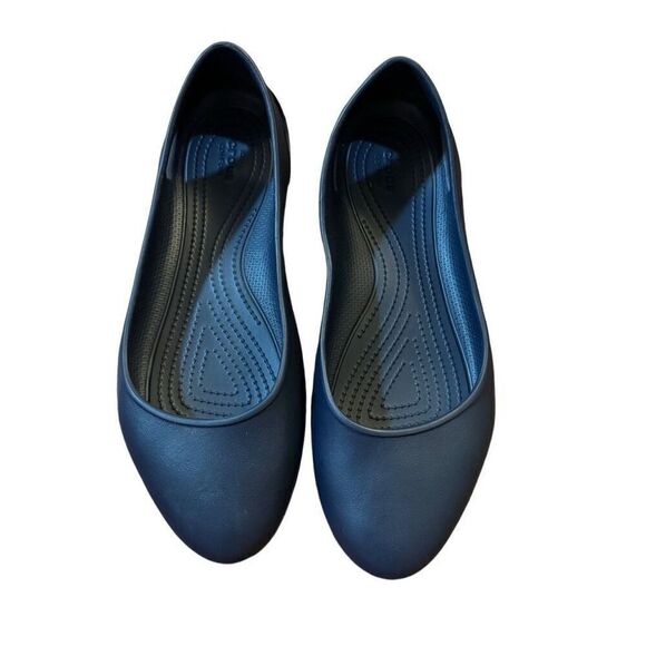 Crocs Laura Ballet Flats Heel Cutouts Rounded Toe Navy Blue Size 11 - Picture 2 of 6
